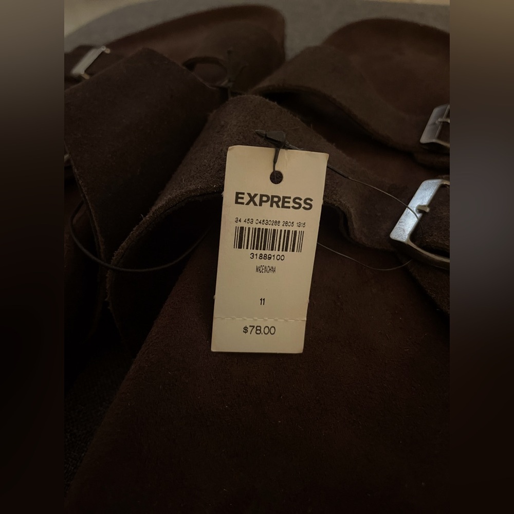 Express Brown Men's Double Buckle Slides/Flip-Flop Sandals.